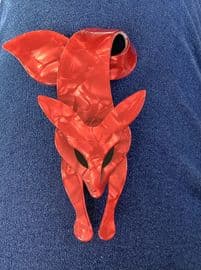 SOLD A Red Fox Brooch By Lea Stein of Paris - Fox Pin - Crushed Velvet Effect