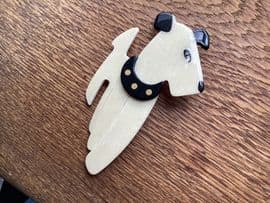 SOLD A Ric the Terrier Brooch wearing Gold Studded Collar - Dog Pin by Lea Stein of Paris