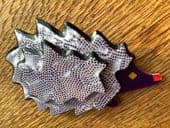 SOLD A Signed Lea Stein, Paris  Purple, White, Silver and Black Mosaic Hedgehog Brooch