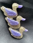 SOLD  A  Three Little Ducks Brooch by Lea Stein Paris - Silver and Purple Ducks Pin