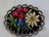 SOLD Alpine Flowers Brooch - Embroidered brooch from Austria or Switzerland (SOLD)