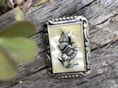 Sold Aluminium Scarf Clip 1950's with Pearl  Lucite Panel and Silver-tone Butterfly on Daisy