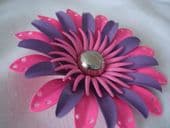 SOLD American 1960's Flower Brooch in Hot Pink, Mauve and Dusty Pink