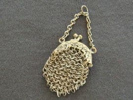 SOLD Antique Doll's Purse - Miniature Chain Mail Purse with Finger Ring