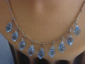 SOLD Art Deco Blue Crystal Necklace - Faceted Crystal Drops