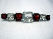 SOLD  Art Deco Crystal Bar Brooch -  1930's Red and White Crystal Pin - Fabulous Large Size