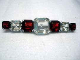 SOLD Art Deco Crystal Bar Brooch - 1930's Red and White Crystal Pin - Fabulous Large Size