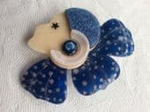 SOLD Art Deco Lady Brooch Corolle by Lea Stein of Paris Pin - Blue Flower Girl