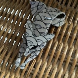 SOLD Art Deco Lea Stein Fox Pin  - Fan Print Fabric