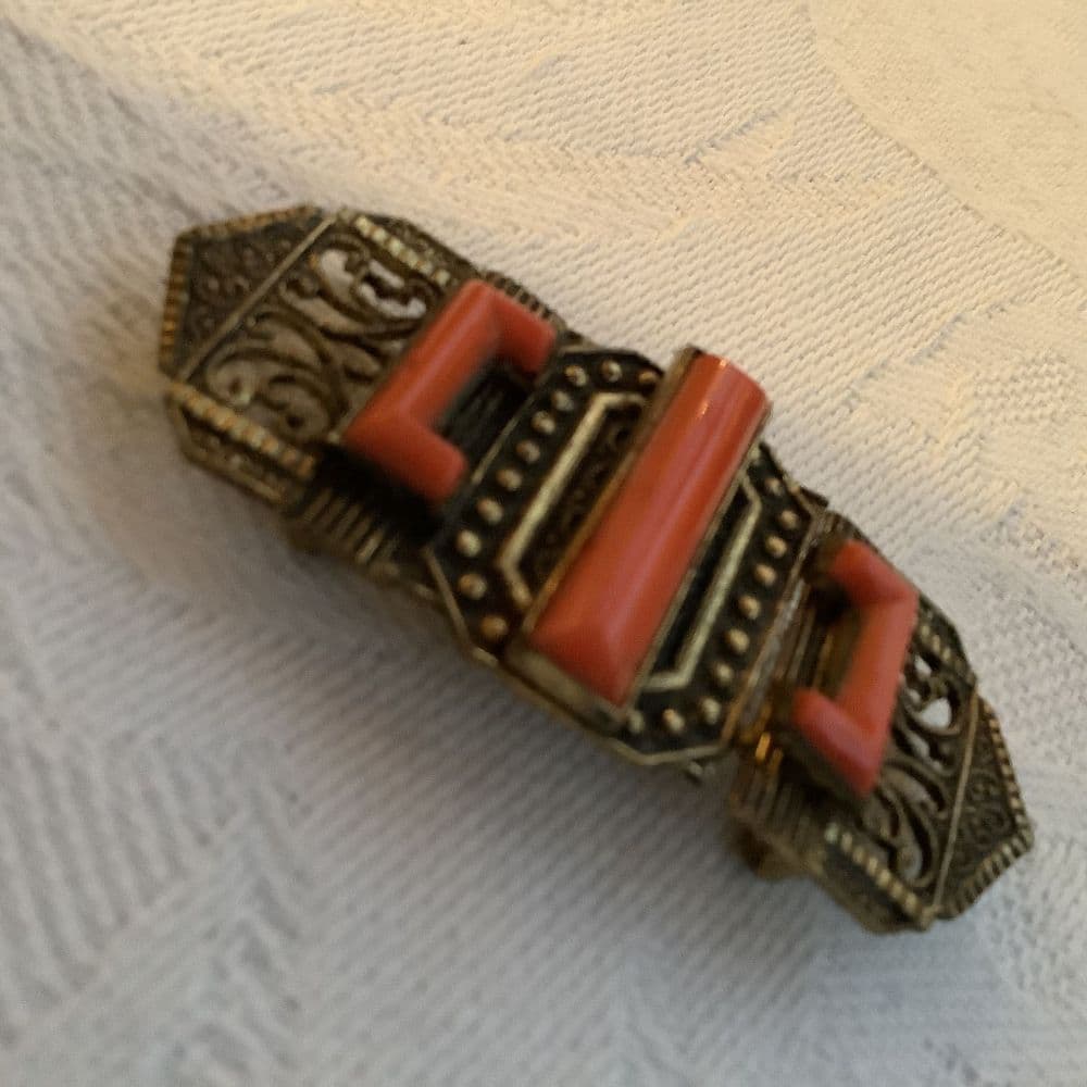 sold-art-deco-orange-jewelled-  display picture 1
