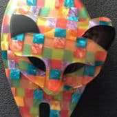 SOLD Attila Cat Pin by Lea Stein of Paris -Multi coloured Cubes Cat Brooch