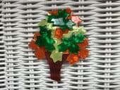 SOLD  Autumn Maple Tree Pin - Lea Stein Tree Brooch  - Orange, Green ,Brown and Acid Yellow