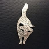 SOLD  Bacchus Cat Brooch by Lea Stein Paris -   Silver Sparkle Cat Pin