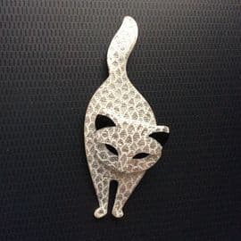 SOLD Bacchus Cat Brooch by Lea Stein Paris - Silver Sparkle Cat Pin