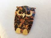 SOLD Buba the Owl Brooch by Lea Stein of Paris in naturalistic Camoflauge colours!