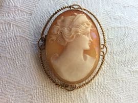 SOLD  Cameo brooch - natural shell in 9ct gold mount