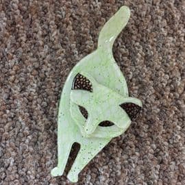 SOLD Cat Pin by Lea Stein - - Attila the Cat - Unusual Green and Sparkle Colours