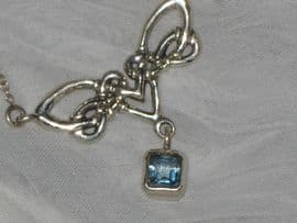 SOLD Celtic Style Silver Necklace with Blue Crystal Drop