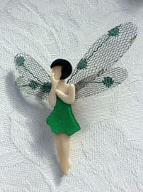 SOLD Dragonfly Fairy by Lea Stein in Green with Lace Wings