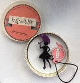 SOLD Erstwilder A Change in the Wind Brooch - Girl with an Umbrella Pin Black and Purple