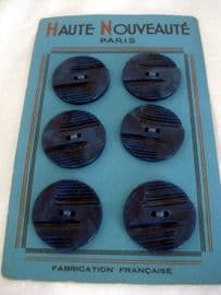 SOLD French 1930's Art Deco Marbled Blue Buttons on Original Card