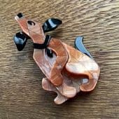SOLD Howling Dog Brooch by Lea Stein of Paris - Pouf the Dog Pin - Peach and Black