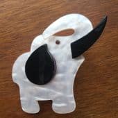SOLD Lea Stein - - Big White Pearl Elephant Brooch - Paris Designer