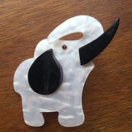 SOLD Lea Stein - - Big White Pearl Elephant Brooch - Paris Designer