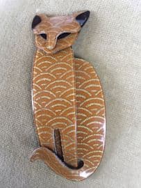 SOLD Lea Stein Egyptian Cat Brooch in Art Deco Fabric Finish