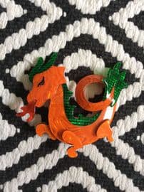 SOLD Lea Stein - Fire Breathing Dragon Brooch - Mystical Dragon Jewellery