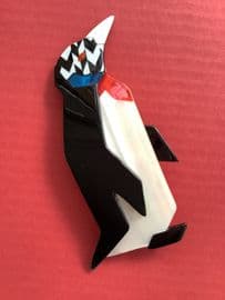 SOLD LEA STEIN  Penguin Brooch - Red Bib, White Beak and Black Flippers!