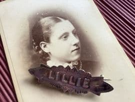 SOLD LILLIE - Victorian Silver Name Pin - Hallmarked Chester 1898