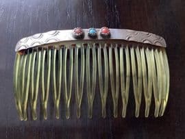 SOLD  Native American Hair Comb - Sterling Silver with Real Coral and Turquoise  Decor