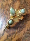 Sold Oak Leaf with Acorns Brooch - vintage pin by Miracle - Goldtone with Green Acorns
