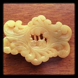 SOLD Oriental Design Bakelite Buckle 1940s - Cream Corn Coloured Bakelite