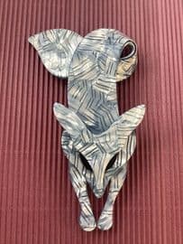 SOLD Pale Blue with Ice White Fox Pin By Lea Stein of Paris - Designer Fox Brooch