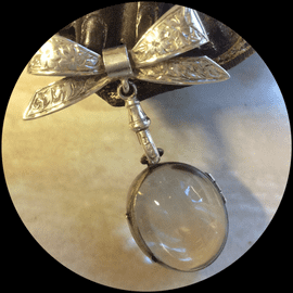 SOLD Pools of Light Rock Crystal Locket on Silver Bow Brooch