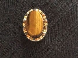 Sold Real Tigers Eye Stone Tie Tack - Vintage Circa 1970s - Gold Plated Gem Set Tie Pin