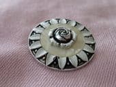 Sold Scarf Ring-1950s Aluminium - Rose on Mother of  Pearl - Silvertone