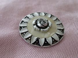 Sold Scarf Ring-1950s Aluminium - Rose on Mother of Pearl - Silvertone