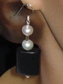 SOLD Smart Black and Freshwater Pearl Earrings