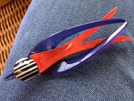 Sold - Swift or Swallow Brooch Signed Lea Stein Paris -   Royal Blue and Red  Bird Brooch