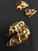 SOLD Vintage designer signed SPHINX  Jewelled  Brooch and Earclips