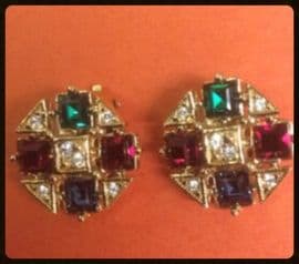 SOLD Vintage Gold Plated Jewelled Earclips by Atwood and Sawyer
