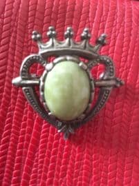 SOLD Vintage signed Miracle Brooch - Luckenbooth Heart- Green Marble Effect Stone Brooch