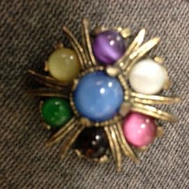 SOLD Vintage signed 'Miracle' Brooch with Satin Glass Jewels