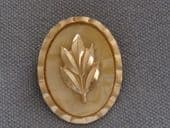 Sold. 1950's Oval Scarf Clip - Leaf Design in Pink/Gold Coloured Aluminium