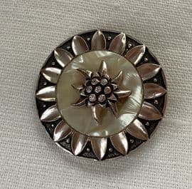 SOLD. 1950s Eidelweiss Scarf Ring - Pink Rose Tone Aluminium Metal Scarf Clip