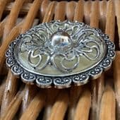 Sold.  1950s Filigree Flower  with Ball Centre Scarf Ring -  Aluminium Scarf Clip - West Germany