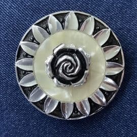 SOLD. 1950s Rose with Petal Rim Scarf Ring - Aluminium Scarf Clip